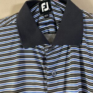FootJoy Golf Polo Shirt  Men's Large Blue Black Striped Performance Short Sleeve